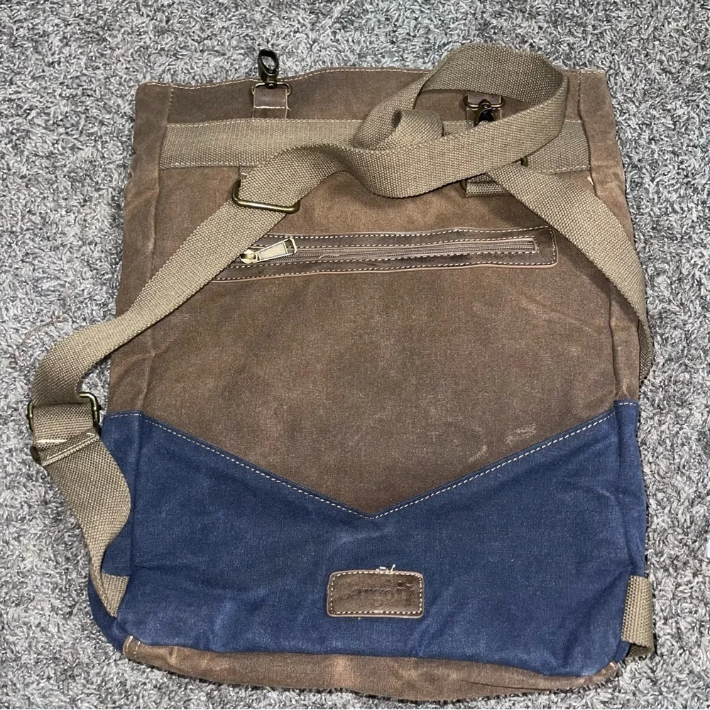 Sun Sand Cargoit Lennox Flap Fold Over Canvas Leather Backpack Buckle Rucksack